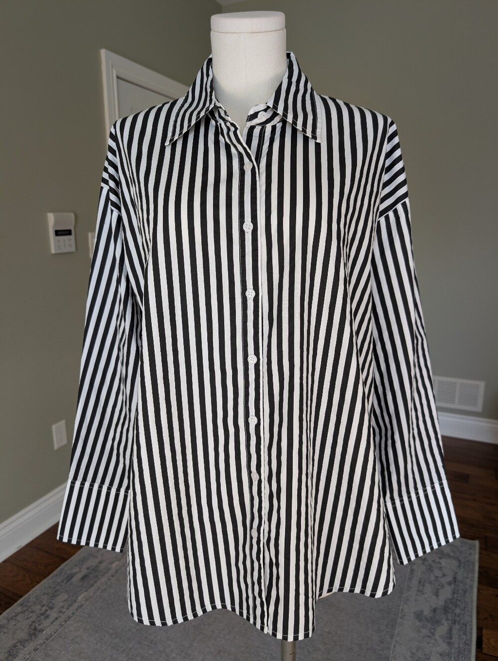 Brunette The Label Women's Oversized Striped Button Up Shirt Black White XS/S
